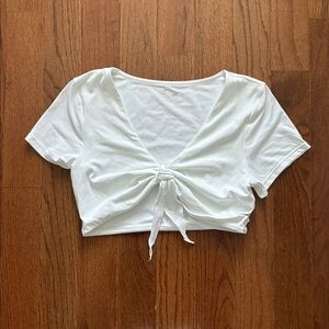 Aerie front tie ballet shortsleeve cropped top white XL